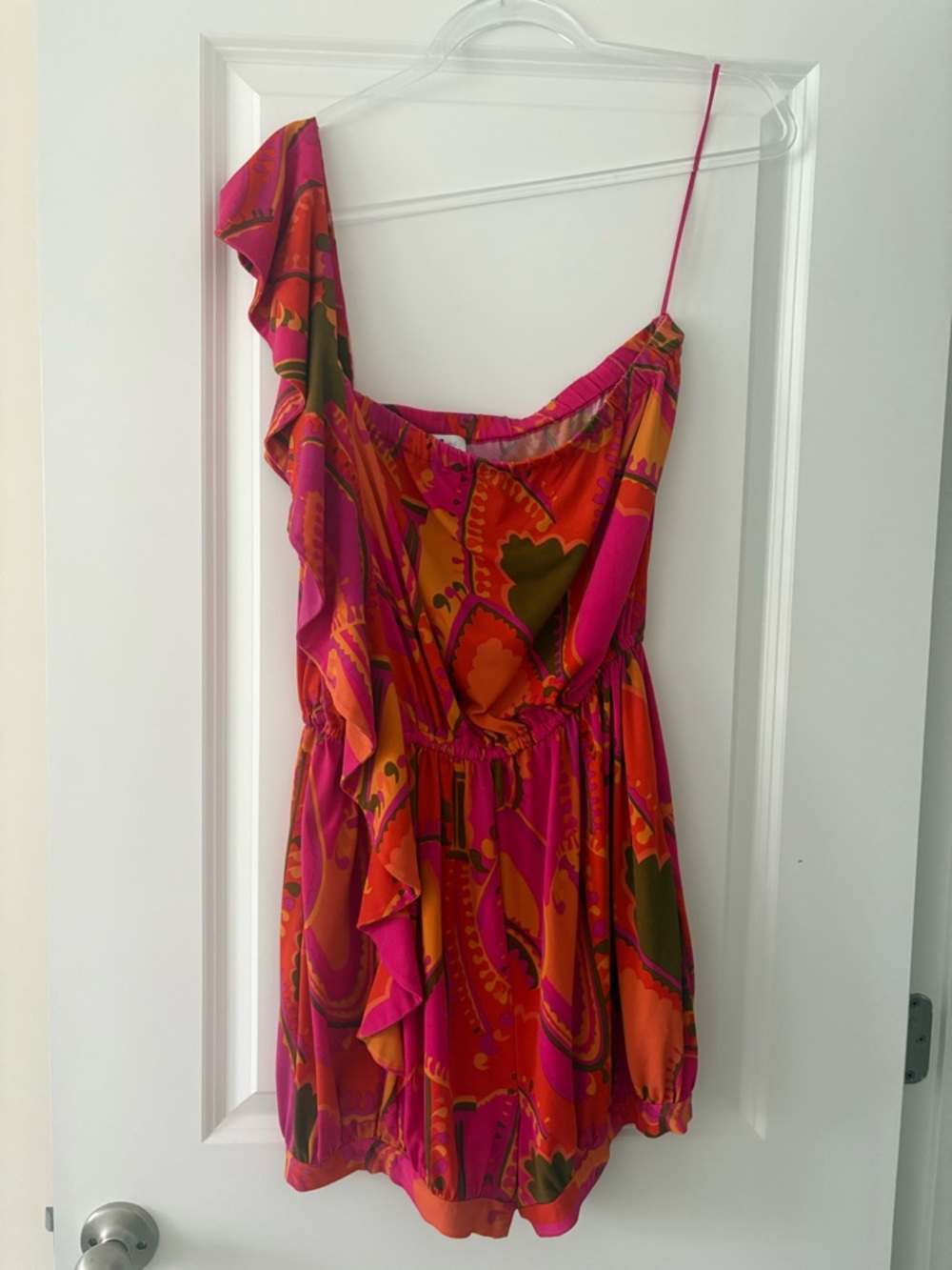 Tibi Pink and Orange Floral One-Shoulder Romper